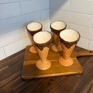 Set of 4 Ice Cream Cone Ceramic Sundae Dessert Cups | Novelty Kitchen Decor